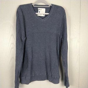 Vintage GAP Wool Blend Pullover Sweater Mens L Blue Ribbed Hong Kong V‎ Neck 80s